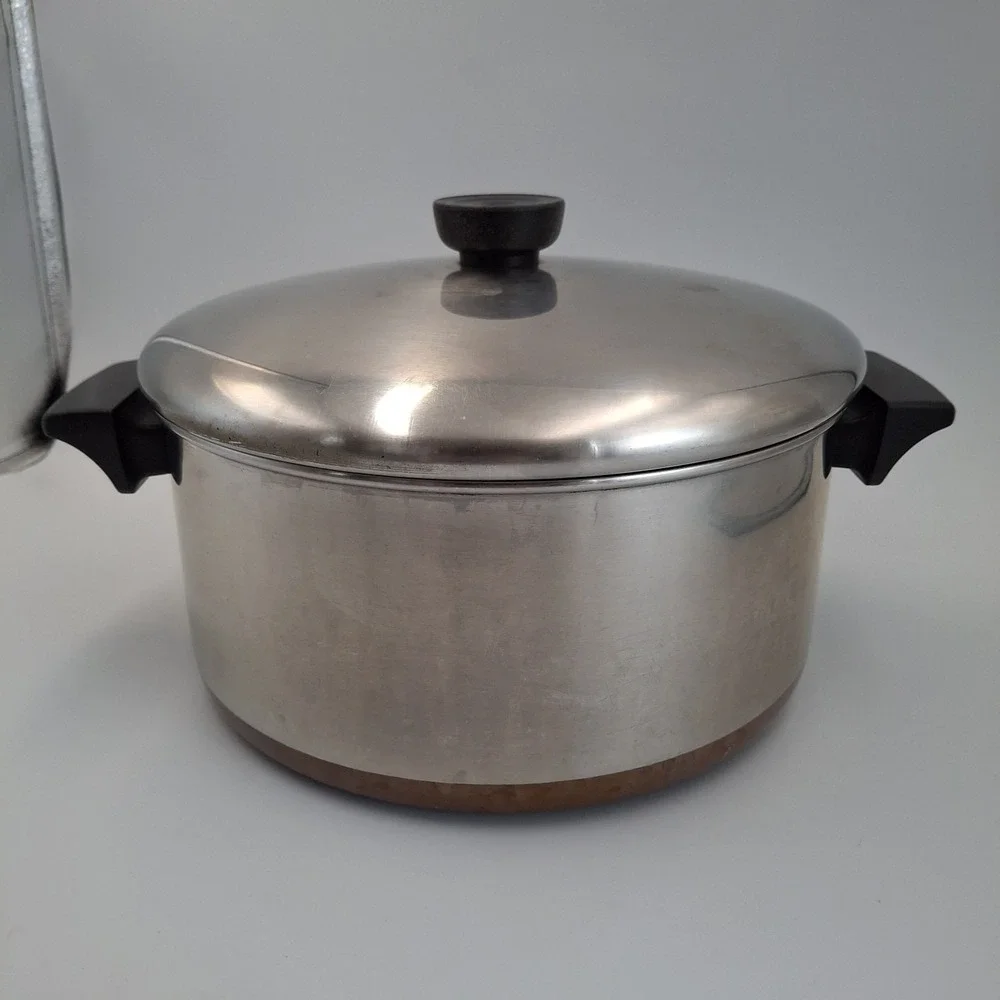Vintage Revere Ware 4 1/2 Qt Copper Clad Stock Pot with Lid 1801 Clinton‎ IL USA